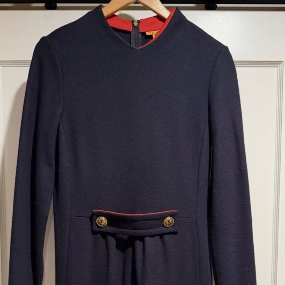 Tory Burch Wool Midi Sweater Dress in Navy Blue w/ Red Trim - Women’s M